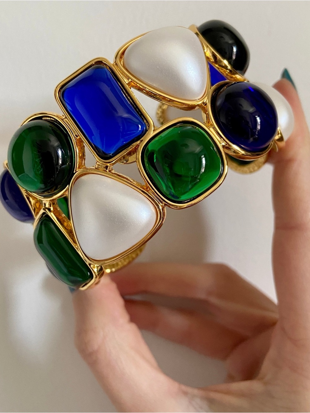 Gold-Tone Multi-Stone Cuff Bracelet - Blue, Green & White